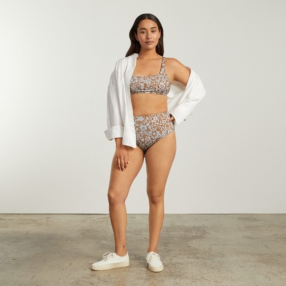 Everlane Swim Top Large Blue Honey Floral Bikini Scoop Neck Nyle Square … - Picture 15 of 15